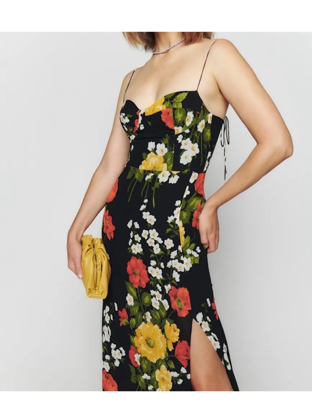 Reformation Maxi Dress with Tie Straps - Black/Yellow/Orange floral, size 12 - Picture 11 of 12
